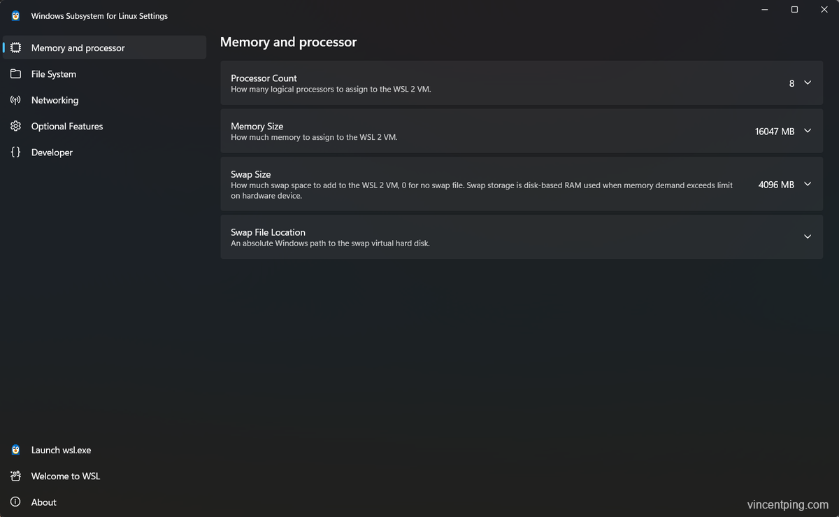 WSL Settings